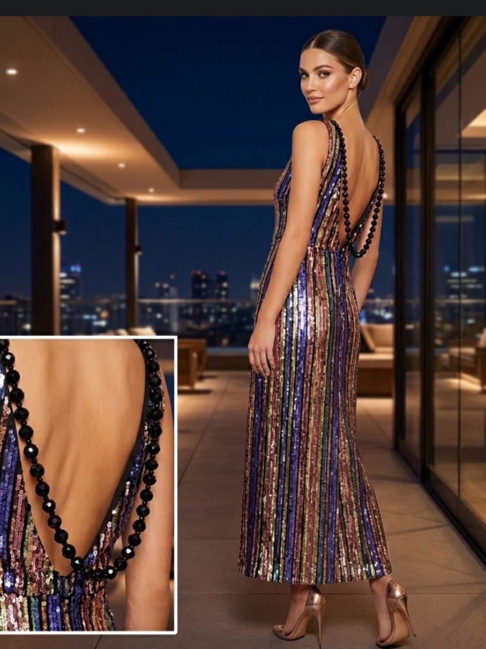 Sequin Striped Lony Dress in Multicolor